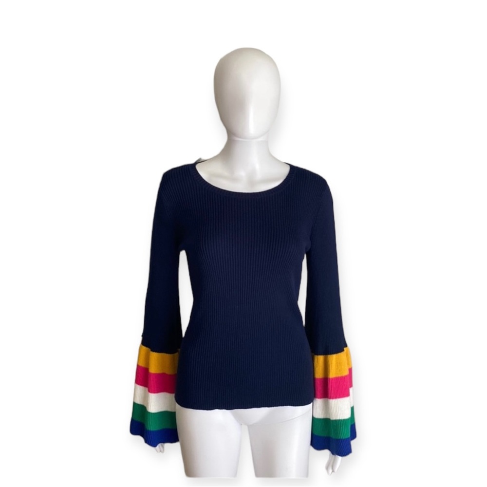 Crown & Ivy Navy Blue Bell Sleeve Sweater Size S